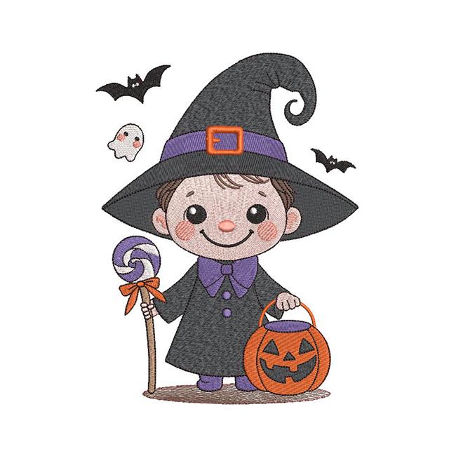 Little Trick or Treater Boy Machine Embroidery Design - Instant