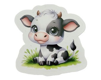 Little Cow Sticker - Glossy Waterproof Vinyl - Baby Cow Sticker - Water Bottle Sticker
