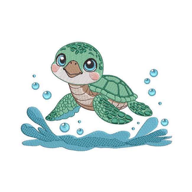 Little Sea Turtle Machine Embroidery Design - 9 Sizes -Baby Machine Embroidery Pattern -Embroidery for Kids - Sea Animal Embroidery Pattern