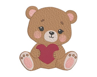 Little Bear Loves You Machine Embroidery Design -Instant Download -9 Sizes - Teddy Bear Machine Embroidery Pattern - Teddy Bear With Heart