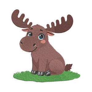 Little Moose Machine Embroidery Design - Instant Download - 9 Sizes - Baby Machine Embroidery Pattern - Embroidery for Kids