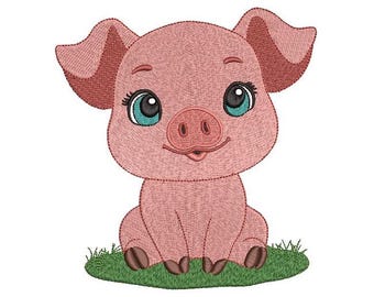 Little Pig Machine Embroidery Design - Instant Download - 9 Sizes -Baby Machine Embroidery Pattern