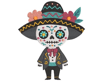 Day Of The Dead Mariachi Machine Embroidery Design - Instant Download - 5 Sizes