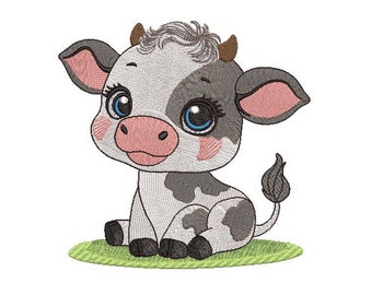 Little Cow Machine Embroidery Design - Instant Download - 9 Sizes -Baby Machine Embroidery Pattern - Doll Clothing Machine Embroidery Design