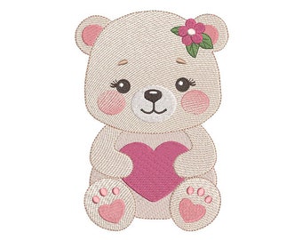 Teddy Bear Girl With Heart Machine Embroidery Design - Instant Download - 9 Sizes - Teddy Bear Machine Embroidery Pattern - Bear Embroidery