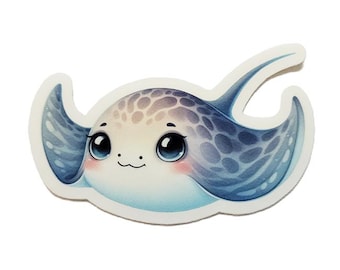 Little Stingray Sticker - Glossy Water Resistant Vinyl - Cute Watercolor Stingray Sticker - Kawaii Sticker
