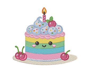 Happy Birthday Cake Machine Embroidery Design Pattern - 6 Sizes  - Birthday Machine Embroidery Design - Cute Kawaii Embroidery