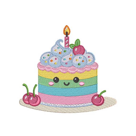 Happy Birthday Cake Machine Embroidery Design Pattern - 6 Sizes  - Birthday Machine Embroidery Design - Cute Kawaii Embroidery
