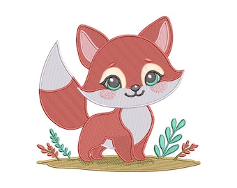 Cute Fox Machine Embroidery Design - Instant Download - 10 Sizes - Baby Machine Embroidery Pattern - Children&#39;s Machine Embroidery Design