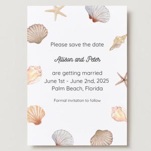 Strand Save the Date Vorlage - Digitale Hochzeitseinladung - Muscheln Printable Save the Date - Küstenhochzeitsankündigung