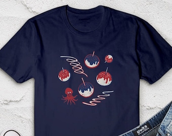Takoyaki T-Shirt: Osaka Japan Street Food Illustration Shirt, Japanese Octopus Ball Graphic Tee