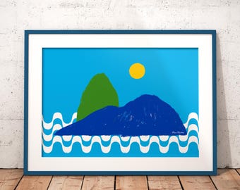 Rio Sugarloaf Print: Brazil Travel Poster, Minimal Landscape Art, Abstract Mountain Illustration