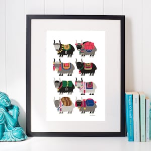 Yak Nepal Art Print, Cute Cow Hairy Buffalo Poster, Himalayan Mountain Everest Base Camp Wall Art, Kawaii Wild Animal Illustration