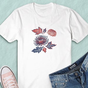 Chrysanthemum T-shirt, Japanese Kiku Flower Illustration Shirt, Japan National Symbol Art, Kimono Pattern Manga Style Illustration Tee
