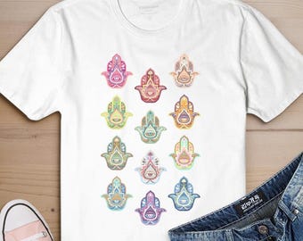 Hamsa Hands T-Shirt: Buntes Evil Eye Graphic Tee, Hand of Fatima Shirt