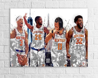 Jalen Brunson, Mikal Bridges, Josh Hart, Karl-Anthony Towns, NY Knicks, Canvas Wrap or Museum-Quality Poster, Man Cave, Office or Dorm Room