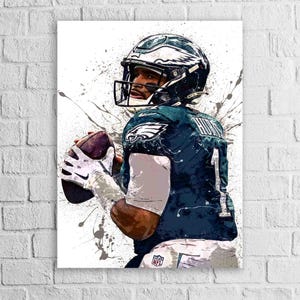 Jalen Hurts Poster, Philadelphia Eagles, Gallery Canvas Wrap or Museum-Quality Poster, Fine Art, Wall Decor for Man Cave, Kids room