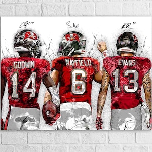 Baker Mayfield, Mike Evans, Chris Godwin Poster, Tampa Bay Buccaneers, Gallery Canvas Wrap, Wall Decor, Man Cave, Kids room, Office