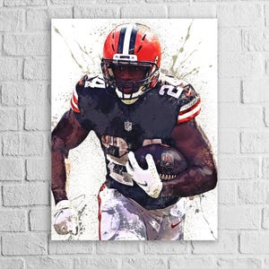 Nick Chubb Poster, Cleveland Browns, Gallery Canvas Wrap or Museum-Quality Poster, Fine Art, Wall Decor for Man Cave, Kids room