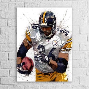 Jerome Bettis Poster, Pittsburgh Steelers, Gallery Canvas Wrap or Museum-Quality Poster, Fine Art, Wall Decor for Man Cave, Kids room, Dorm