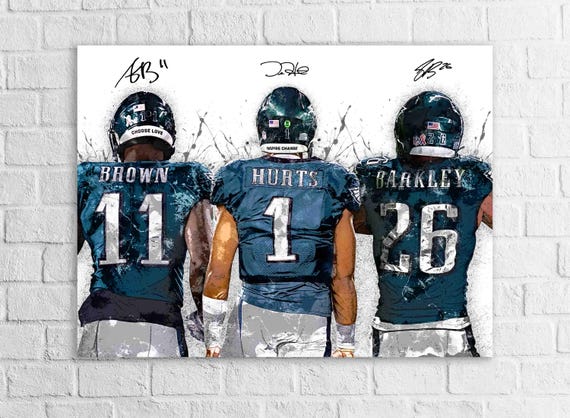 Saquon Barkley, Jalen Hurts, AJ Brown, Philadelphia Eagles, Canvas Wrap or Museum-Quality Poster, Fine Art, Man Cave, Kids room