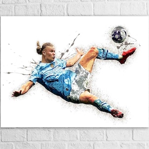 Erling Haaland, &quot;Iconic Kick&quot;, Manchester, Gallery Canvas Wrap or Museum-Quality Poster, Wall Decor, Man Cave, Kids room, Office