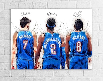 Shai Gilgeous-Alexander, Jalen Williams, Chet Holmgren, Oklahoma City Thunder, Gallery Canvas Wrap or Premium Poster, Man Cave, Kids room