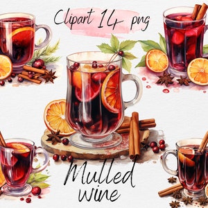 Kerst glühwein aquarel clipart bundel - scrapbooking, ongewenste dagboek, papier ambachten. Digitale download PNG. Gratis commercieel gebruik