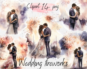 Watercolor Wedding Fireworks Clipart PNG Bundle - Scrapbooking, Junk Journal, Paper Crafts, Storybook. Digital Download PNG, Collage Images