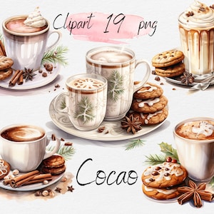 Christmas Cocoa Watercolor Clipart Bundle: Scrapbooking & Junk Journals (Digital Download PNG)