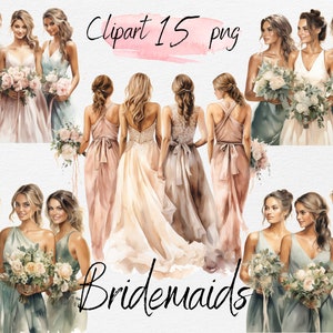 Watercolor Bridemaids Clipart PNG Bundle - Scrapbooking, Junk Journal, Paper Crafts. Digital Download PNG. Free Commercial Use. AI Art