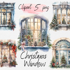 Watercolor Christmas Window Clipart Bundle (Digital Download)