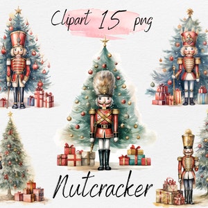Pacote de clipart em aquarela de quebra-nozes de Natal - Scrapbooking, Junk Journal, artesanato em papel. Download digital PNG. Uso comercial gratuito