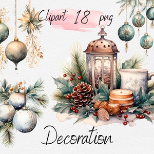 Aquarell Weihnachts Clipart Bundle: Artful Xmas PNG (Digital Download)