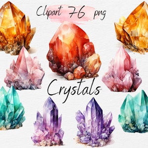 Watercolor Crystals Clipart PNG Bundle: Fantasy Fairytale Art (Digital Download)