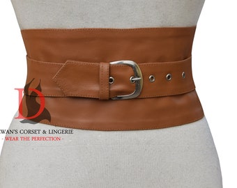 Brown Leather Belt Buckle Belt Obi Sash Tie Wrap Corset Harness Waist Wide Belt Genuine Leather Brown Belt Womens Belt