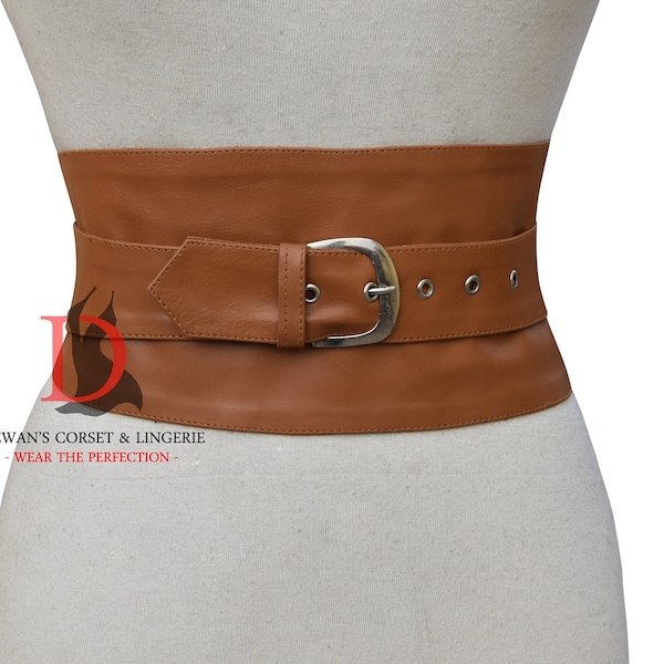 Brown Leather Belt Buckle Belt Obi Sash Tie Wrap Corset Harness Waist Wide Belt Genuine Leather Brown Belt Womens Belt