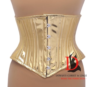 Gold Corset PVC Underbust Waist Training Steel Boned Corset Women&#39;s PVC Corset