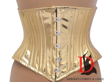 Corsé dorado de PVC para entrenamiento de cintura bajo el busto con ballenas de acero Corsé de PVC para mujer
