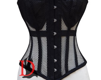 Heavy Duty Steel Boned Black Mesh Corset Waist Training Corset Overbust Corset