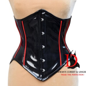 Corset noir rouge Corset PVC noir Corset gothique pour filles Corset d'entraînement à la taille désossé en acier PVC noir rouge brillant