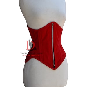 Red Velvet Zipper Corset Underbust Conical Waist Training Corset Double Steel Boned Corset