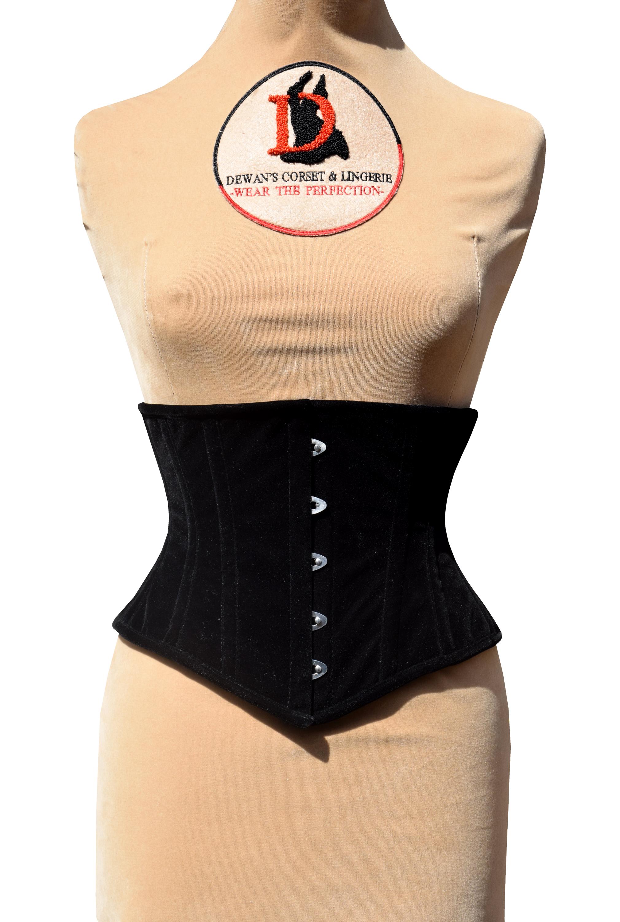 Wacpie Black Velvet Waspie Corset Steel Boned 10 Spiral Steel Boned Corset ...