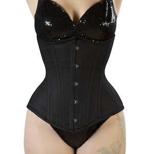 Heavy Duty Underbust Waist Trainer Steel Boned Cotton Black Corset
