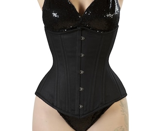 Heavy Duty Underbust Waist Trainer Steel Boned Cotton Black Corset