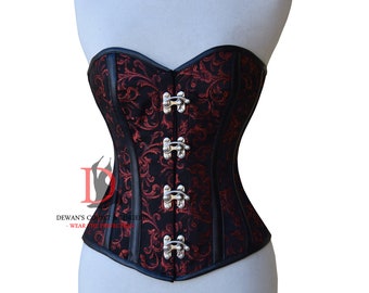 Corsé de brocado y piel sintética con ballenas de acero y cierre de broches para entrenar la cintura Corsé gótico steampunk Corsé con brocado