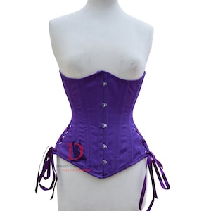 Cotton Corset Women's Underbust Waist Trainer Side Ties Steel Boned Corset Available in Different Colours Purple Corset