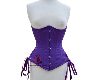 Cotton Corset Women's Underbust Waist Trainer Side Ties Steel Boned Corset Available in Different Colours Purple Corset