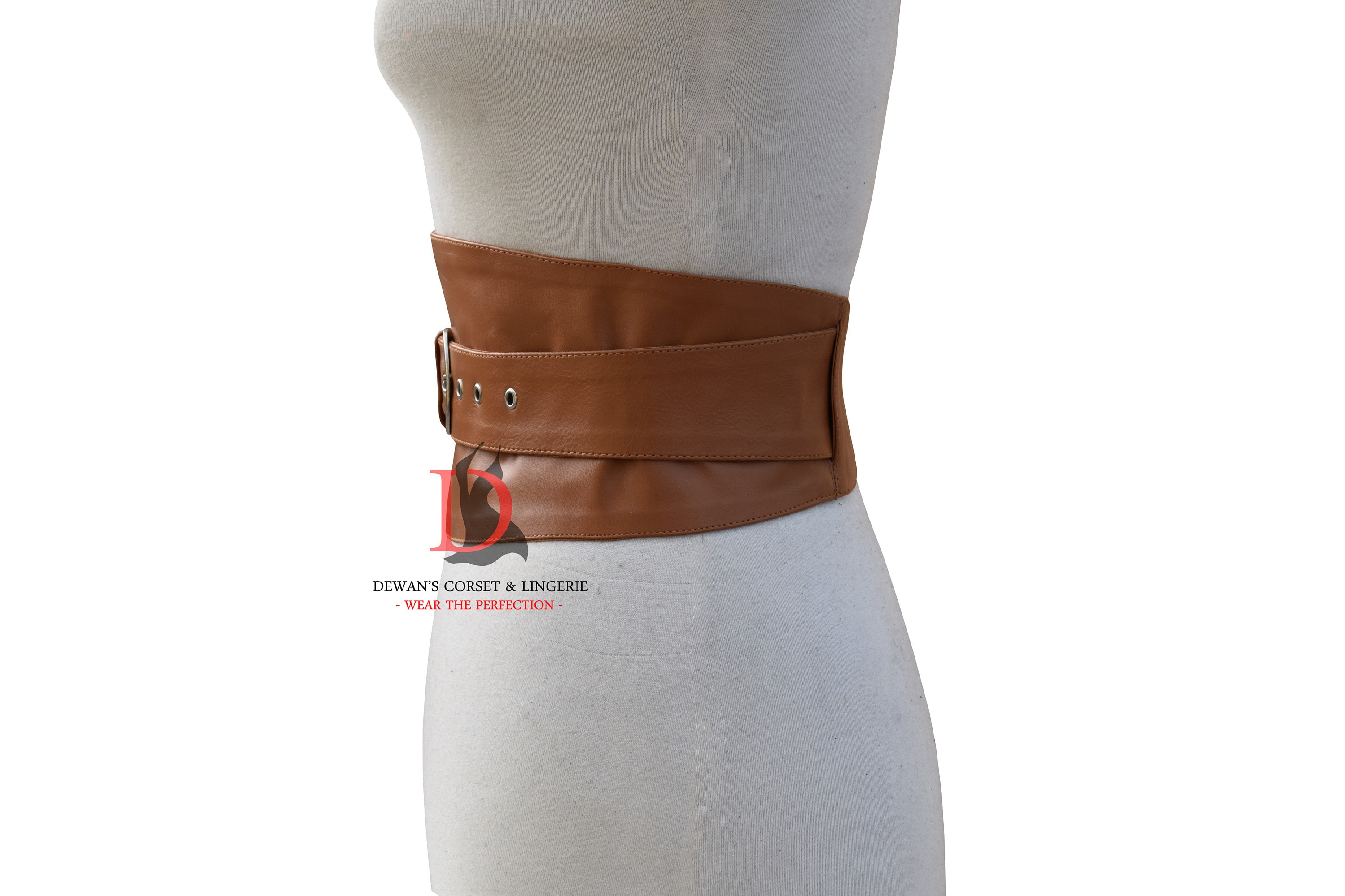 New Vegan Leather Smooth Coffee Wrap Corset Belt Personalized Vegan Leather Corset Belt / Engraved Gothic  main image 3
