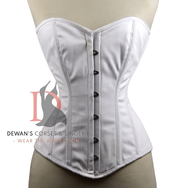 Overbust Waist Trainer White Cotton Hourglass Steel Boned Corset